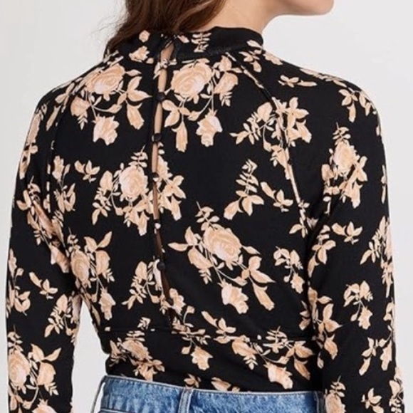 Free People Dinner Party Keyhole Black Multi Long Sleeve Top XL NWT - Picture 9 of 11